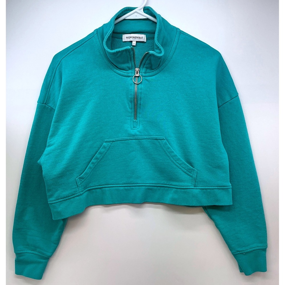 Weworewhat Cropped Quarter Zip Sweatshirt Sz S Aqua Minimalist Athleisure